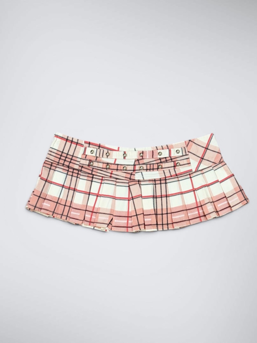 Vintage Bedroom Stories Pastel Pink Plaid Low Rise Studded Straps Pleated Micro